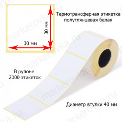 Термотрансферные этикетки 30x30 мм полуглянцевые намотка 2000 этикеток